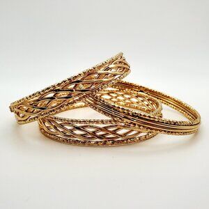 Bundle of Bangles * Stunning Laser Cut Trim & Woven design Luxe Goldtone Regency